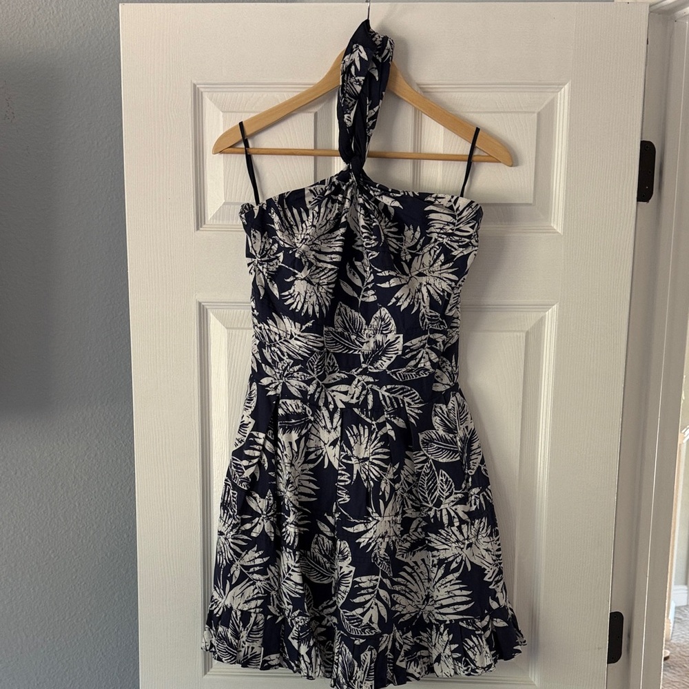Dior Navy and White Cotton Halter Print Mini Dress